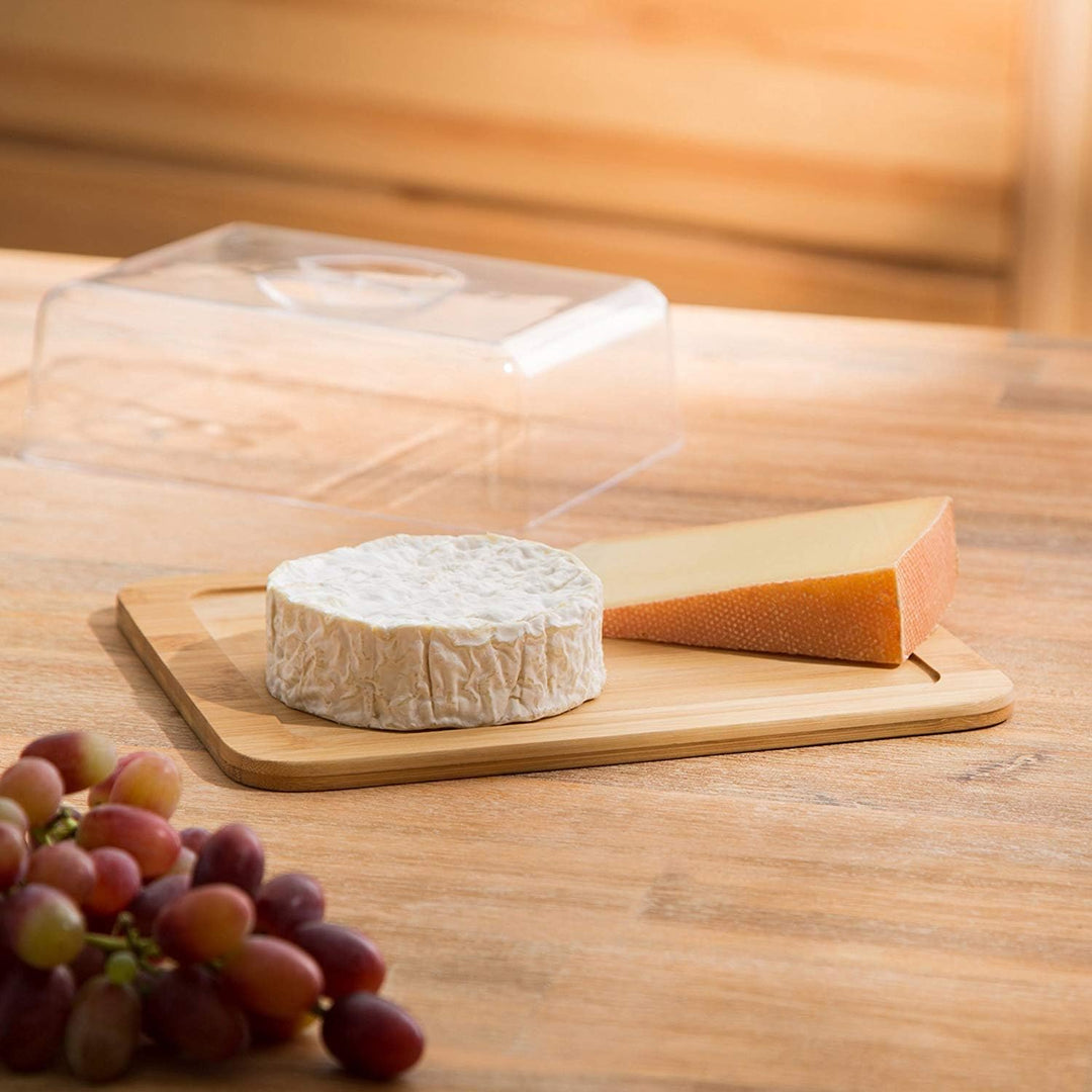 Jonas - Käseglocke / Käsedose / Käse Servierplatte / Bambus Schneidebrett - mit Deckel - Ideal für d