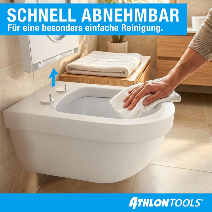 ATHLON TOOLS Toilettendeckel mit Absenkautomatik D-Form – Duroplast WC Sitz, Soft-Close & Quick-Rele