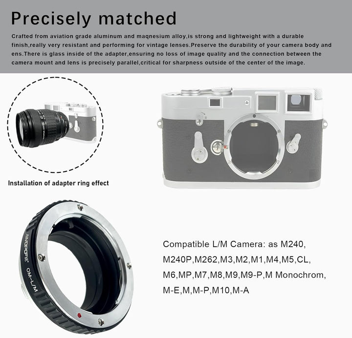 OM-LM Objektivadapter Adapterring,für Olympus OM Objektiv Kompatibel auf für Leica M1,M2,M3,M4,M5,M6