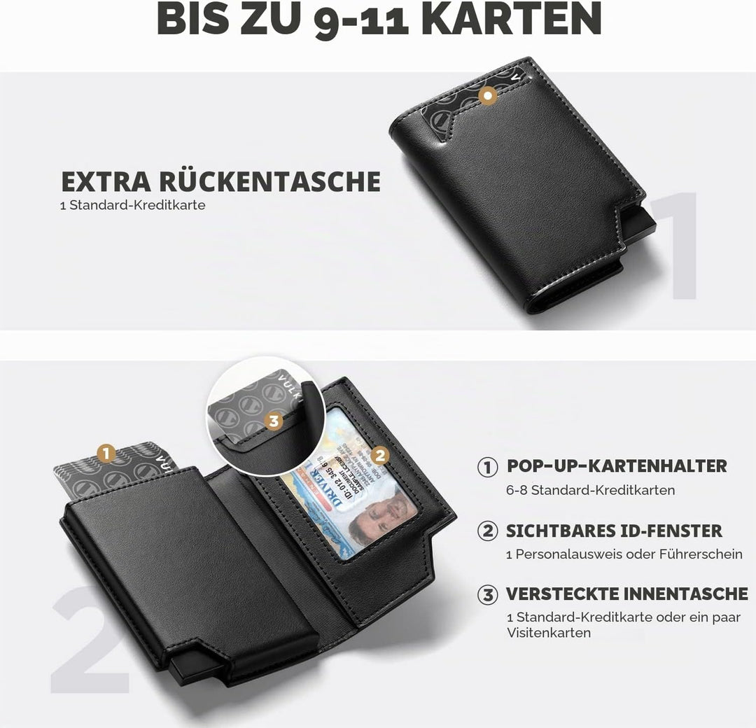 VULKIT Kreditkartenetui RFID Blockierendes Pop Up Kartenetui aus Leder für Männer und Frauen, mit Ge