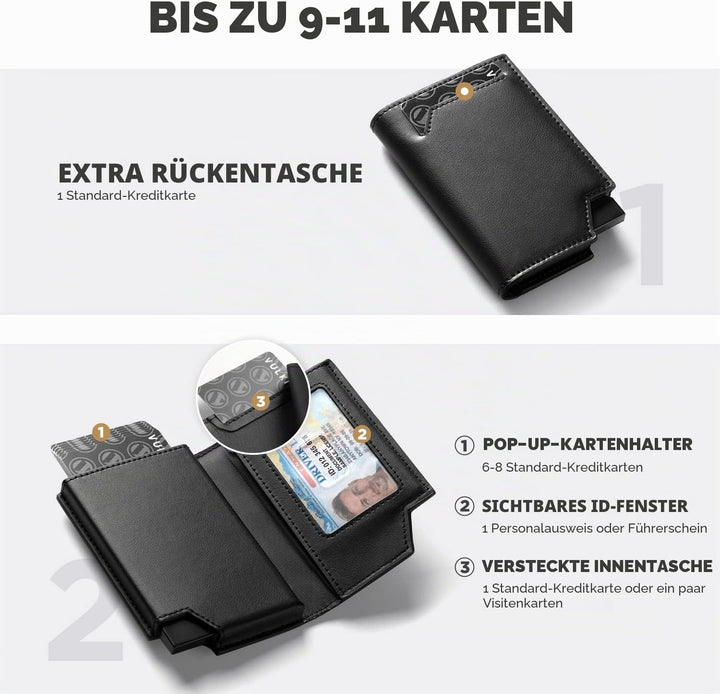 VULKIT Kreditkartenetui RFID Blockierendes Pop Up Kartenetui aus Leder für Männer und Frauen, mit Ge