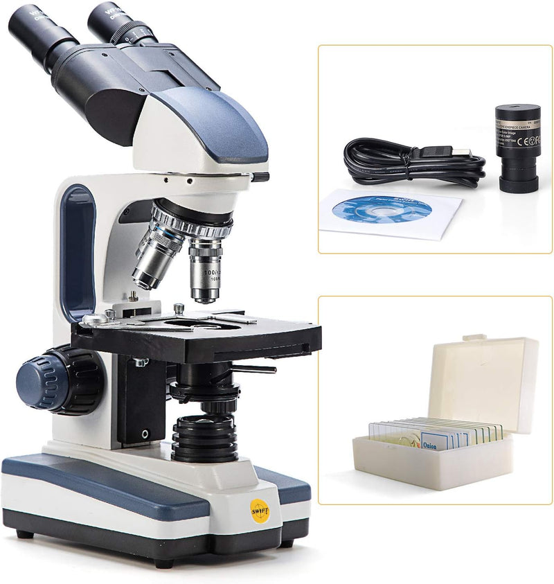 Swift Fernglas-Mikroskop-Set mit 5-MP-Kamera und Dias, 40 x 2500 x, Siedentopf-Kopf, professionelles
