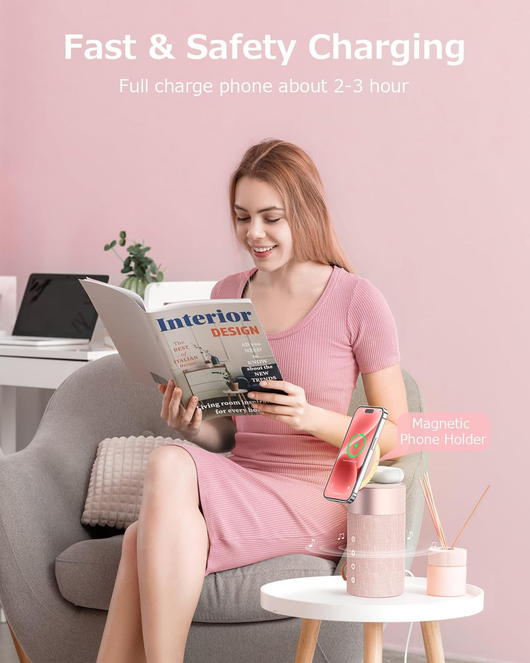COLSUR Bluetooth Lautsprecher, Magnetic Kabelloses Ladegerät, Bluetooth Lautsprecher mit Nachtlicht,