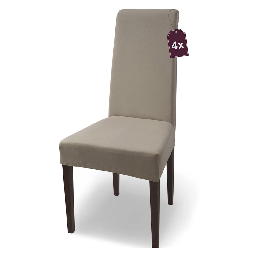 SCHEFFLER-Home Natalie Stretch Stuhlhussen Baumwolle/Stuhlhussen Beige/Stuhlüberzug 4er Set/Stuhlabd