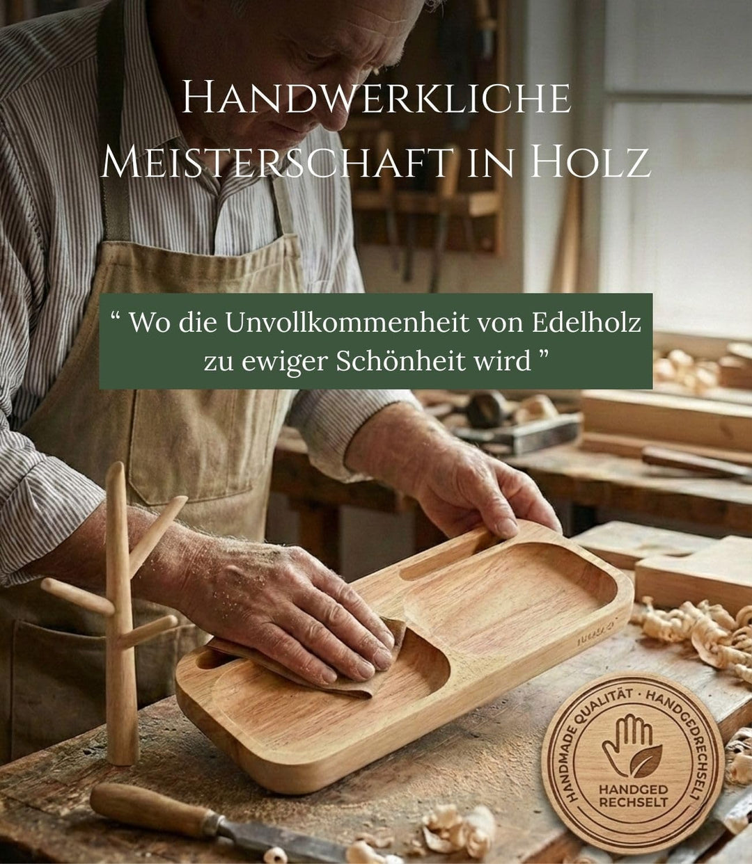 Schlüsselschale und Taschenleerer Holz mit 2 Fächern für Münzen, Uhren... Schlüsselkorb - Handyhalte