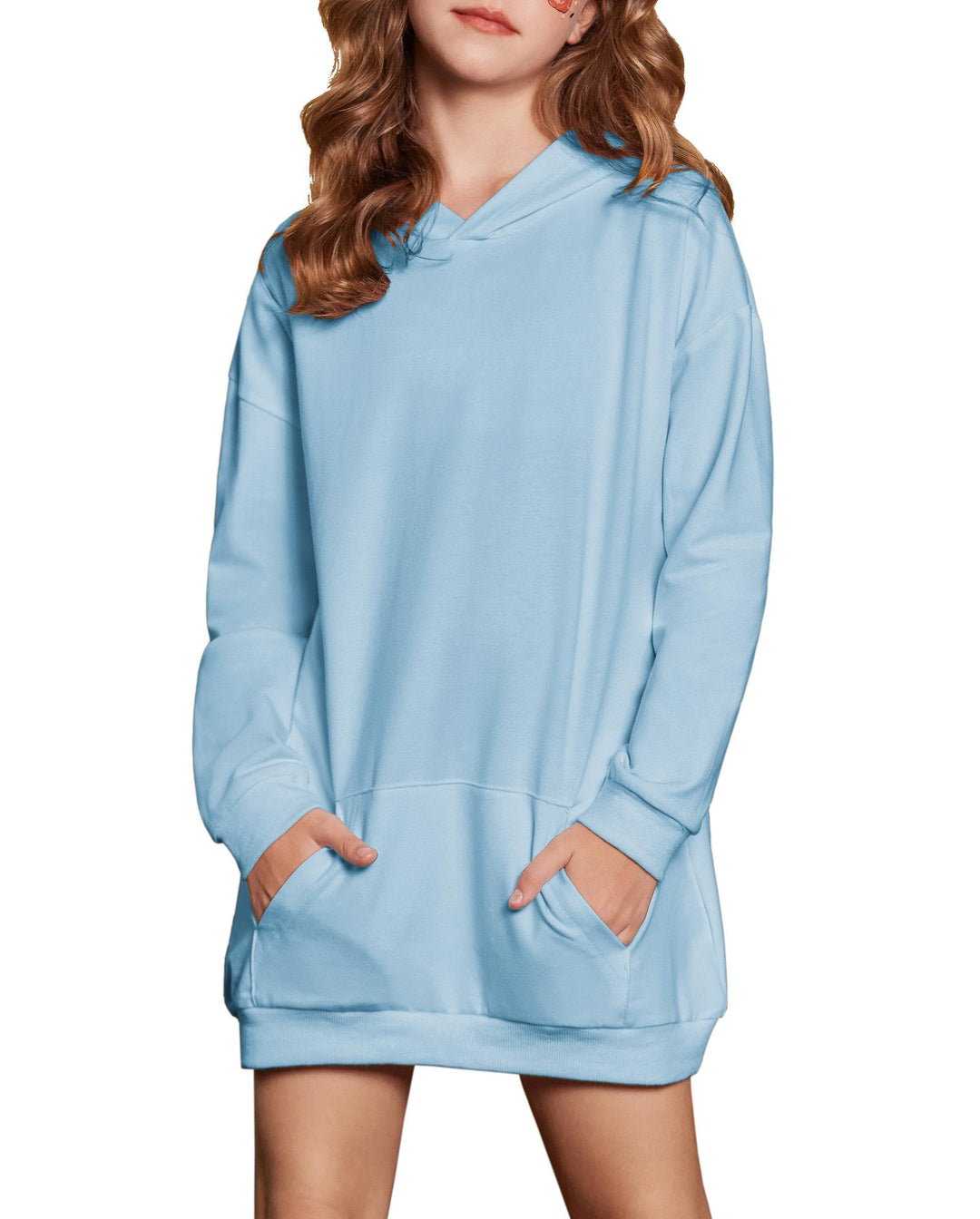 Arshiner Mädchen Hoodie Lang Kinder Winter Kapuzenpullover Mode Freizeit Einfarbiges Sweatshirt für