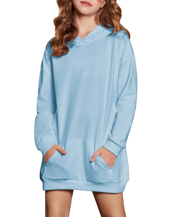 Arshiner Mädchen Hoodie Lang Kinder Winter Kapuzenpullover Mode Freizeit Einfarbiges Sweatshirt für