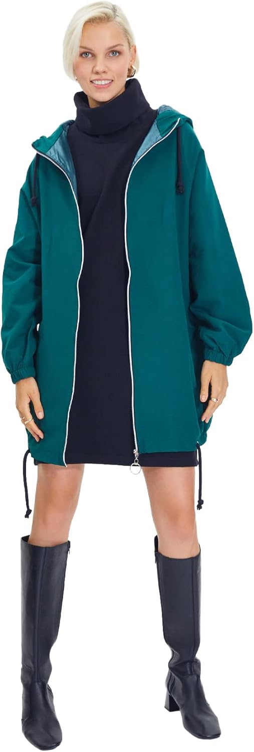 TRENDYOL Damen E Überhole Kapuze mit Reissverschluss Detaillierte Mäntel Coat XS Dunkelgrün, XS Dunk