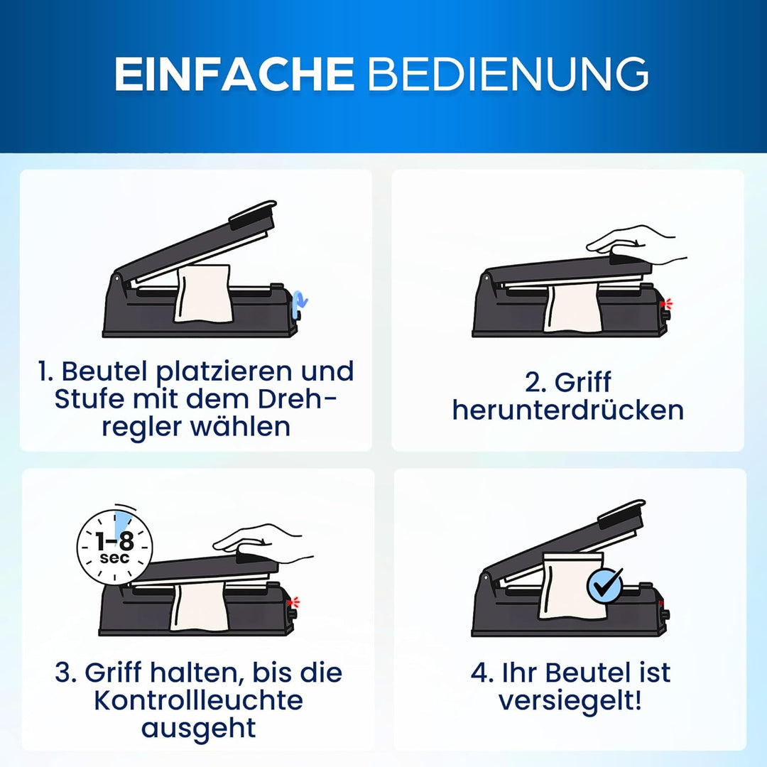 Versiegelungsmaschine 200mm - Profi Thermoversiegelung für Plastiktüten, Aluminium, Kraftpapier - He