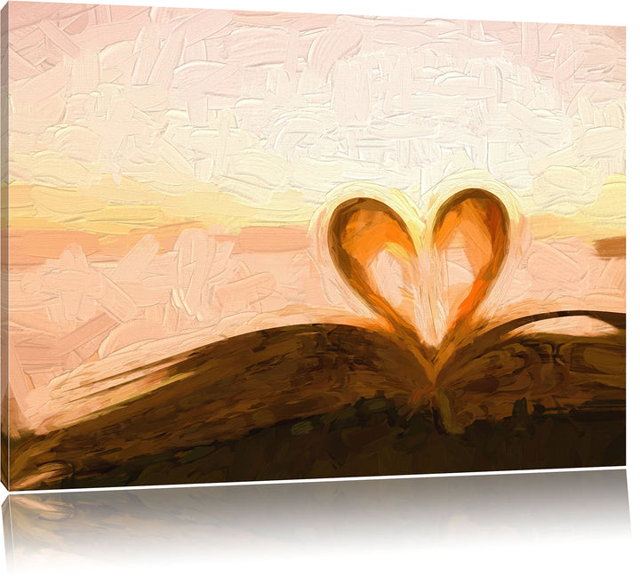 Pixxprint Herz aus Einer Buchseite als Leinwandbild/Grösse: 100x70 cm/Wandbild/Kunstdruck/fertig bes