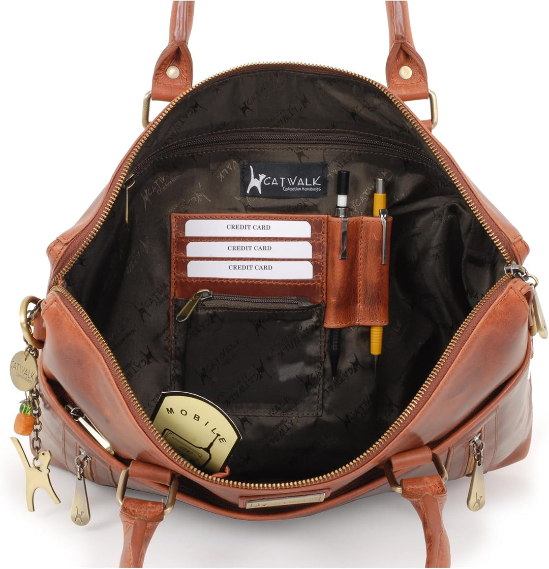 Catwalk Collection Handbags - Damen Leder Laptoptasche 16 Zoll - Aktentasche Gross - Schultertasche