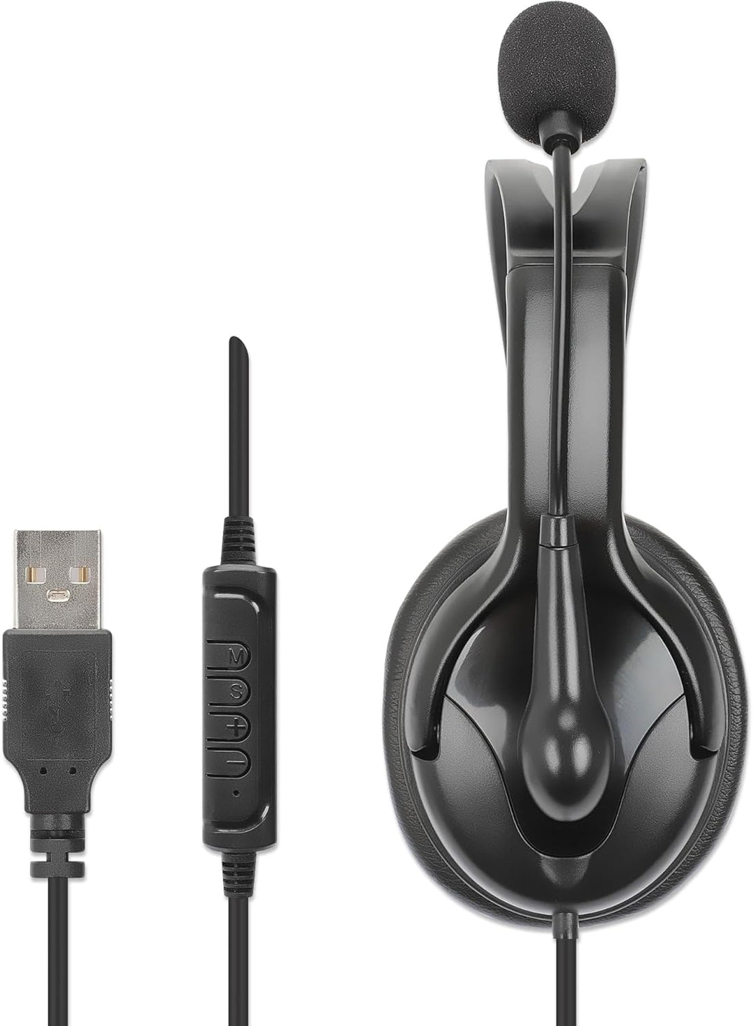 Manhattan Mono USB-Headset Links/rechts tragbar 2m Kabel, Schwarz