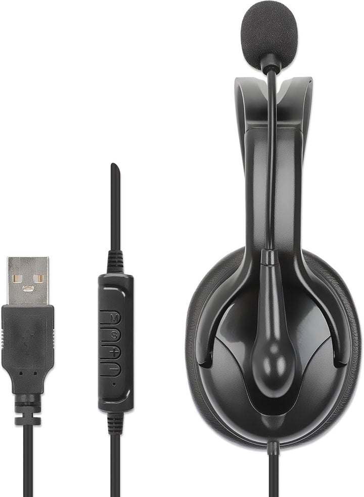 Manhattan Mono USB-Headset Links/rechts tragbar 2m Kabel, Schwarz