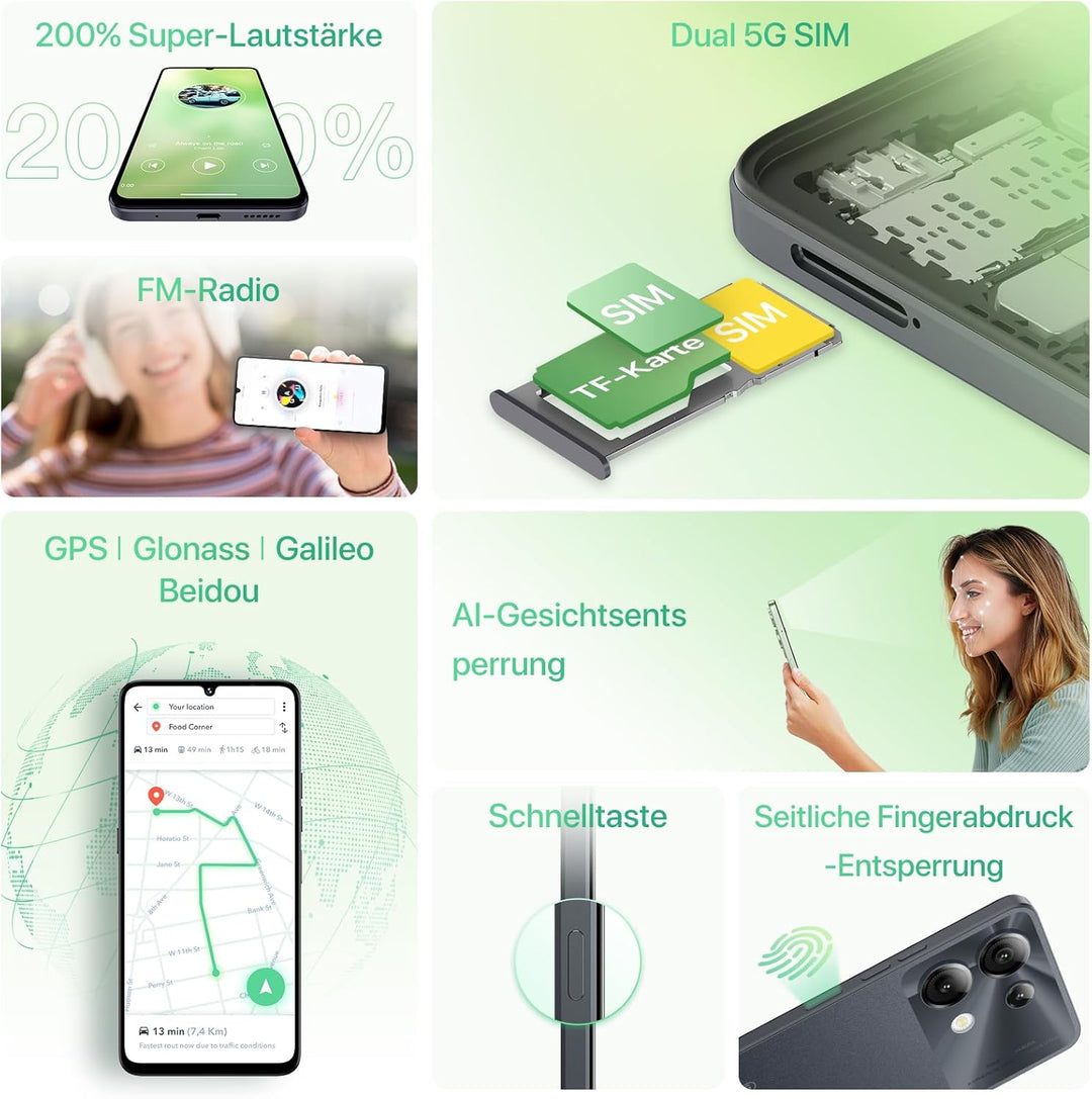 UMIDIGI G9 5G Handy, Android 14 Smartphone ohne Vertrag, 90HZ Octa-Core,12GB+128GB Smartphone,6.75"