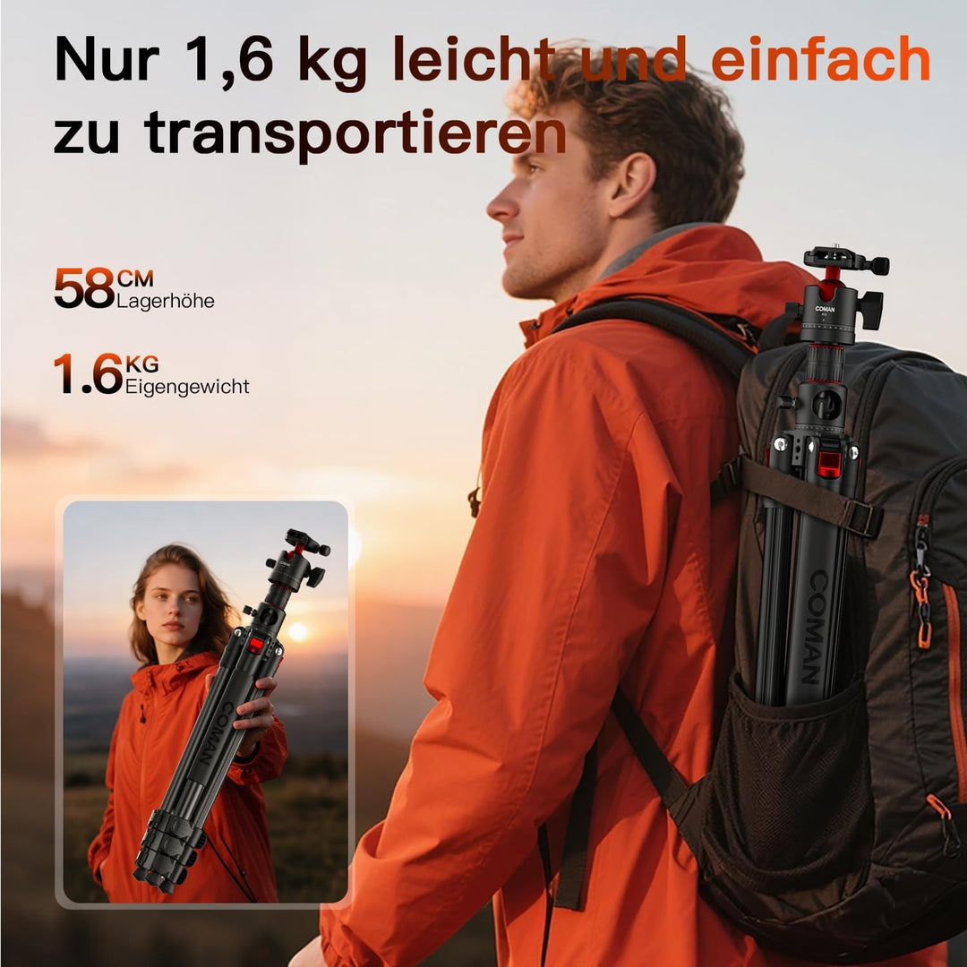 COMAN 181cm Horizontale Kamera Stativ Verfügt über eine Mittelsäule, Einen 360°-Kugelkopf, Eine Arca