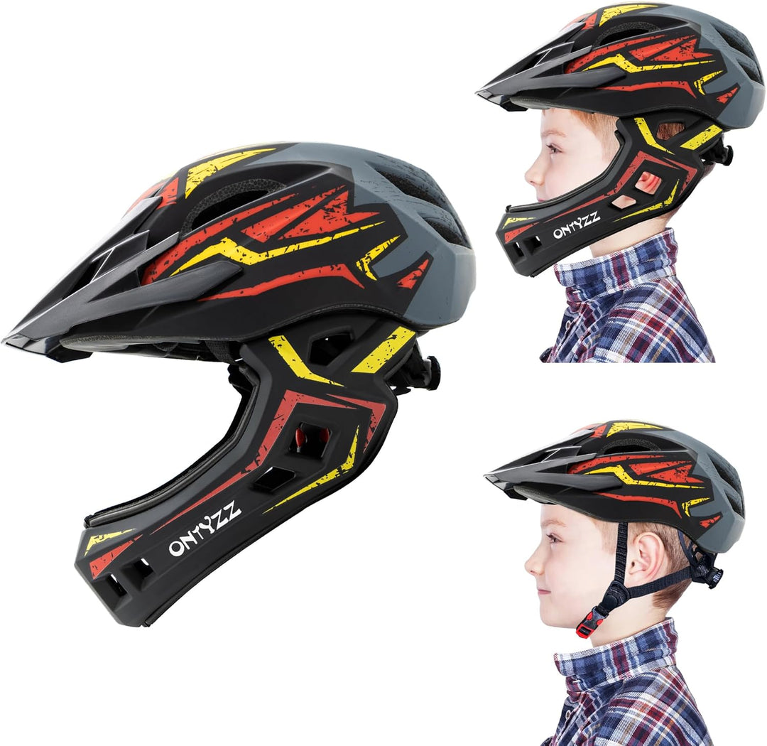 Kinder Fahrradhelm Leicht Integralhelm Kinder mit Abnehmbaren Kinnschutz Abnehmbarer Visier Kinder D