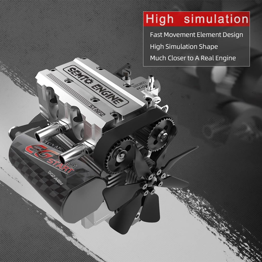 GUANYAN SEMTO Engine Mini Metall Motor mit Motor Starter Kit, Inline Zweizylinder Viertakt Nitro-Mot