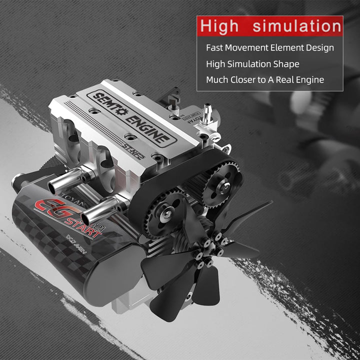 GUANYAN SEMTO Engine Mini Metall Motor mit Motor Starter Kit, Inline Zweizylinder Viertakt Nitro-Mot