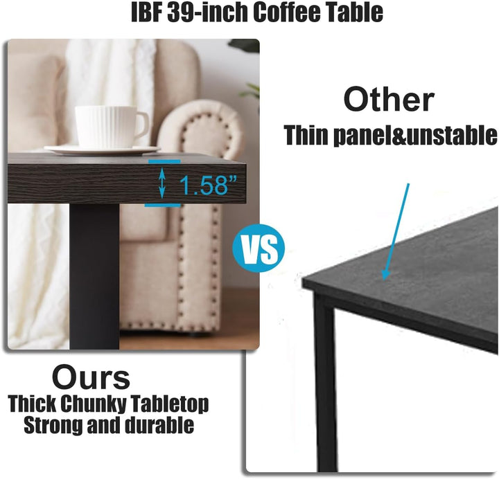 IBF Couchtisch Beistelltische aus Holz und Metall Minimalistischer Rechteckiger Holz Wohnzimmertisch