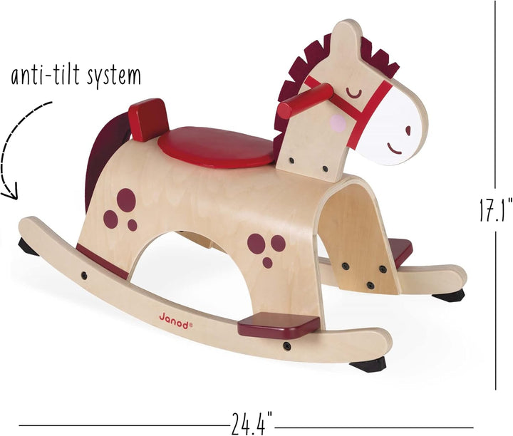 Janod - Holz Schaukelpferd ‘Pony’ - Babyspielzeug - Ideal zum Gleichgewicht Lernen - Anti-Kipp Syste