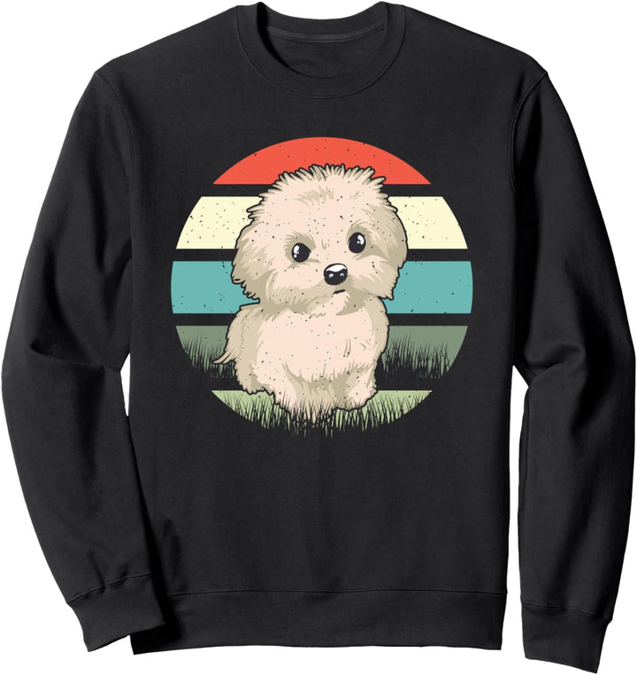 Malteser Hund Tier Niedlich Haustier Retro-Sonnenuntergang Sweatshirt