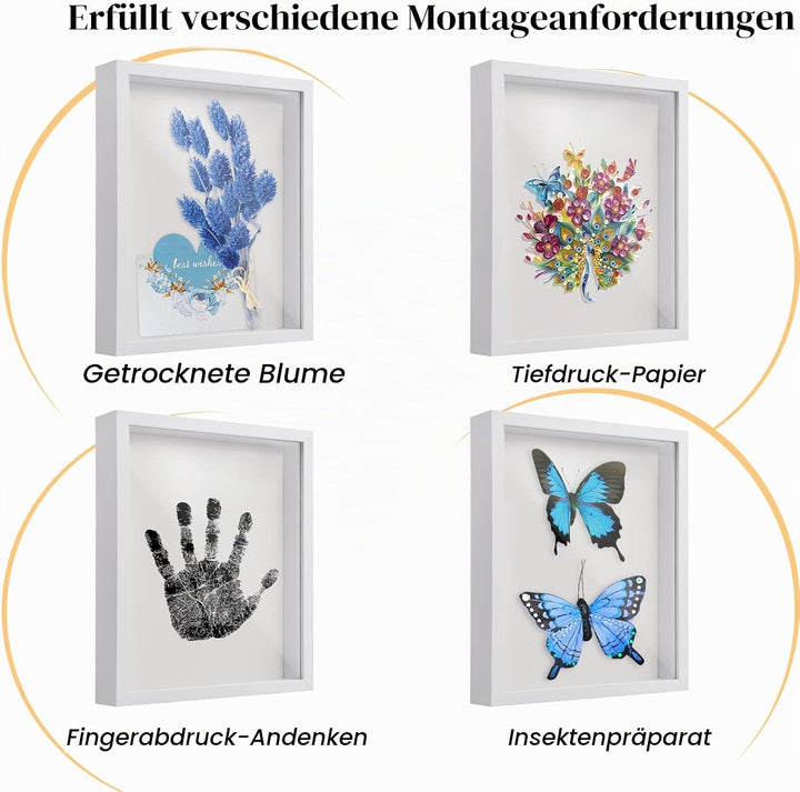 3D Bilderrahmen zum Befüllen, 3D Tief Objektrahmen A4, Schattenbox Vitrine Rahmen mit Transparente A