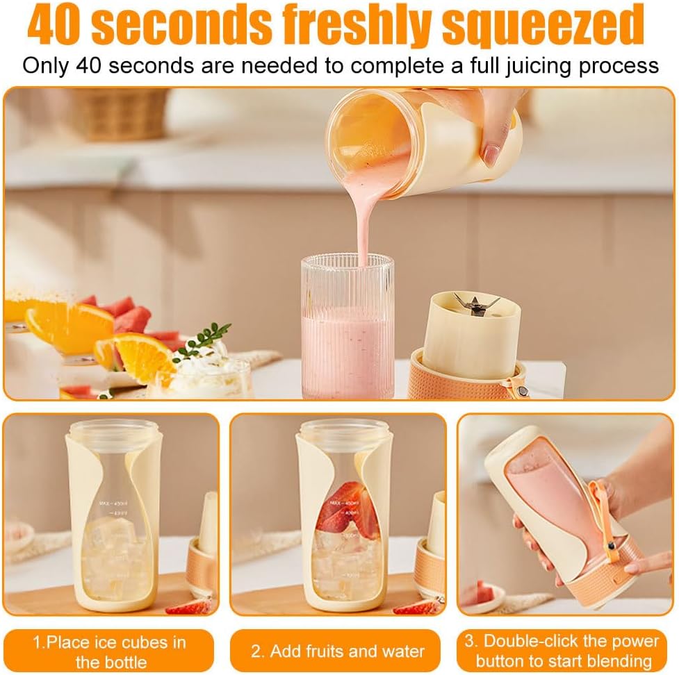 Tragbarer Mixer Becher, Mini Mixer, Saftmixer für Shakes und Smoothies, Auslaufsicherer Persönlicher