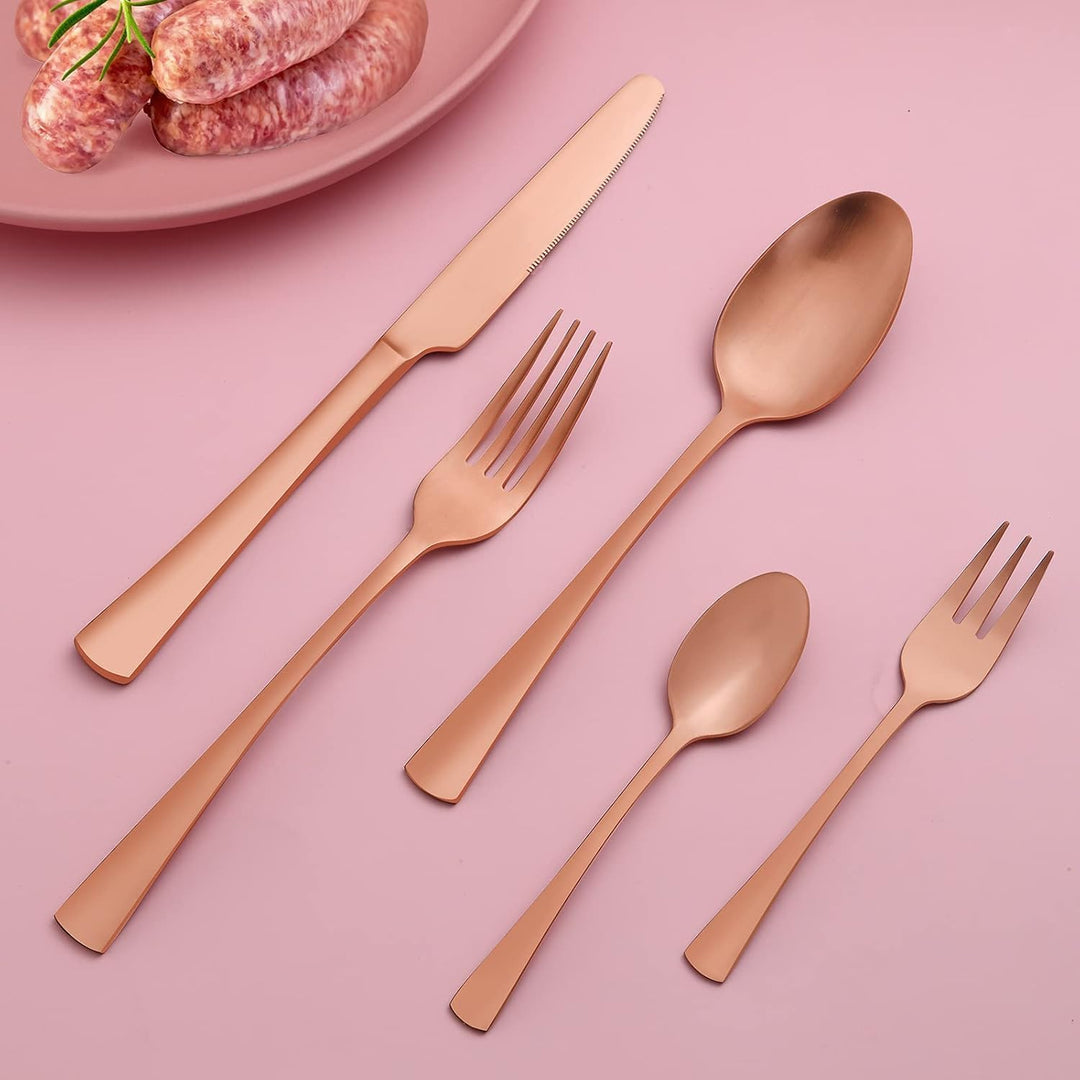 Bestdin Besteck Set 6 Personen, 30 teilig Edelstahl Besteckset Roségold Matt Essbesteck Set mit Mess