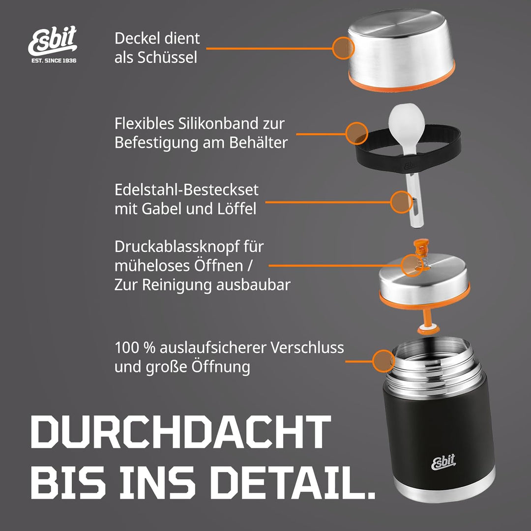 Esbit Thermobehälter Classic für Speisen - Warmhaltebehälter 750 ml in Schwarz - aus Edelstahl für w