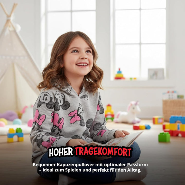 United Labels Disney Minnie Mouse Pullover mit Kapuze für Mädchen, Grau Rosa, Hoodie, Sweatshirt, Ka