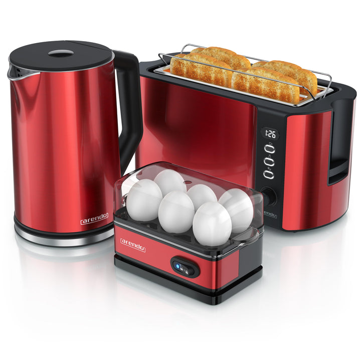 Arendo - Wasserkocher Toaster Eierkocher Set - Edelstahl Wasserkocher mit Temperatureinstellung - To
