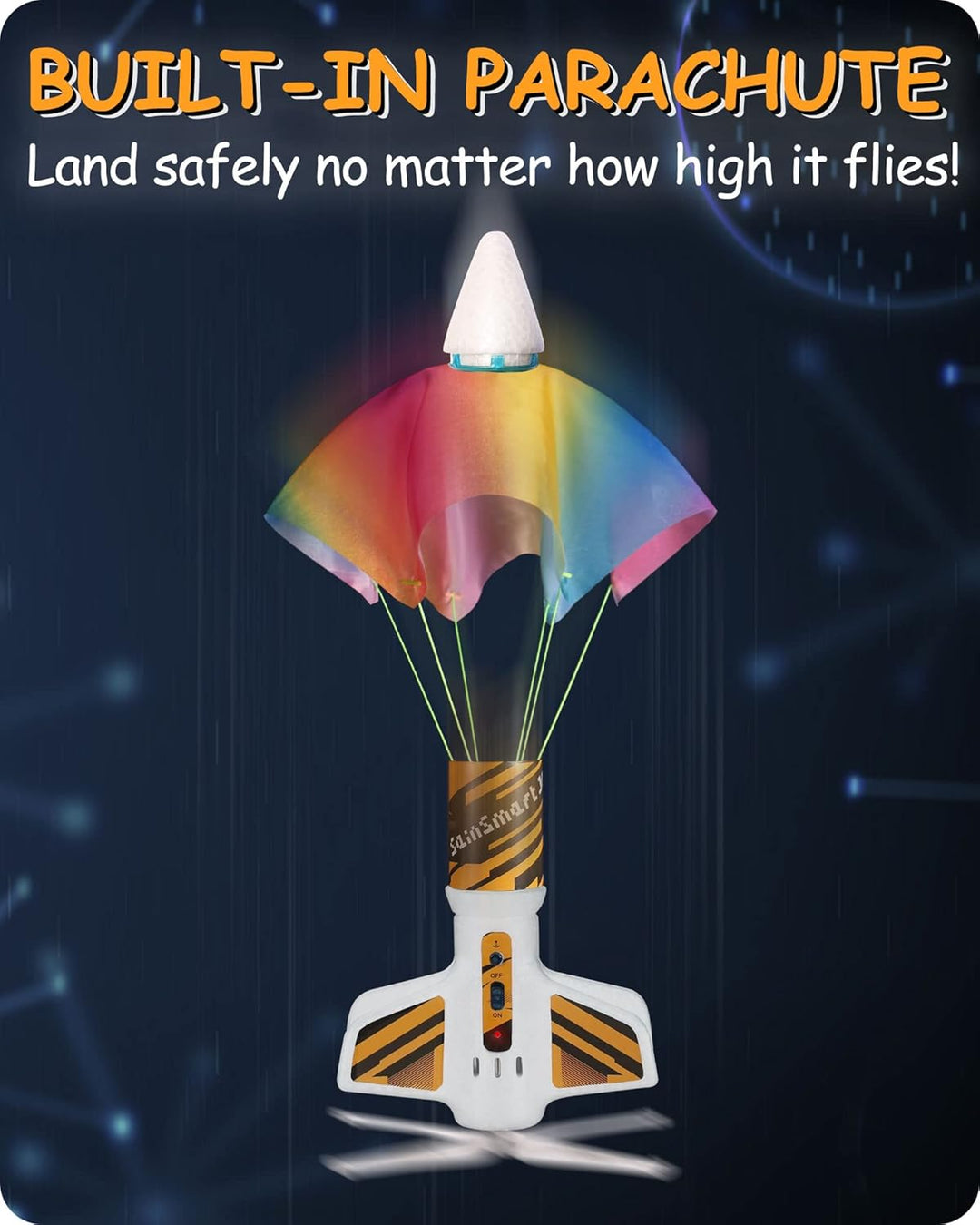 SainSmart Jr. Rakete Spielzeug – Motorisierte Rakete mit Fallschirm, Start bis zu 61 Meter, Outdoor-