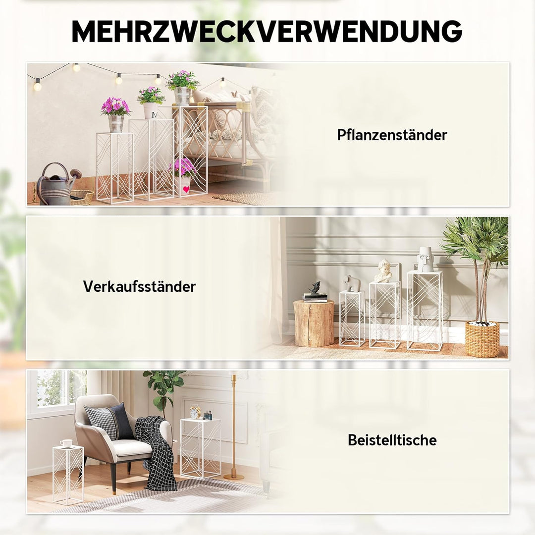 Outsunny 3er-Set Pflanzenständer, 50/60/70 cm hoch Blumenständer, stapelbar Pflanzenregal aus Metall