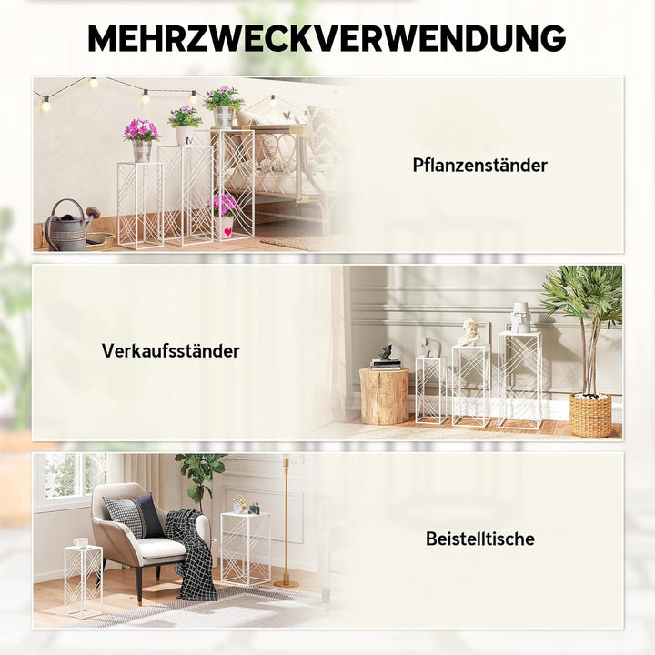 Outsunny 3er-Set Pflanzenständer, 50/60/70 cm hoch Blumenständer, stapelbar Pflanzenregal aus Metall