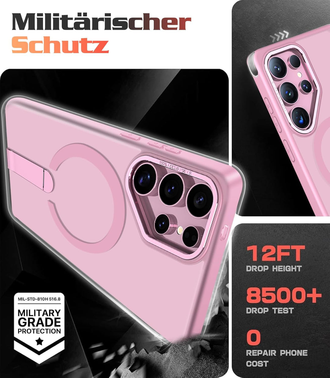 Giyer Magnetisch Handyhülle für Samsung Galaxy S24 Ultra Hülle mit Ständer Schutzfolie, Schutzhülle