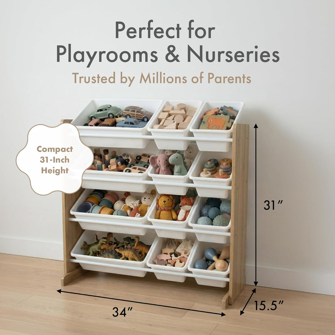 Humble Crew WO70526 Kinderregal - Spielzeugregal-Organizer aus Holz mit 12 Aufbewahrungsboxen, Natur