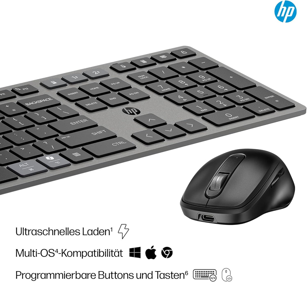 HP 720 Kabellose Tastatur und Maus Set – Wiederaufladbar, Multi-Device, QWERTZ Deutsches Layout, Blu