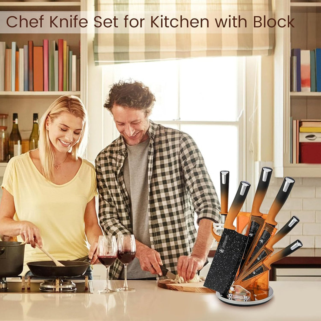 Küchenmesserset, 8PCS Edelstahl Messerblock Set mit 360 Grad drehbarem Acrylständer, Ultra scharfes