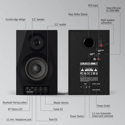 Reloop DSM-3 BT | Bluetooth PC-Lautsprecher für DJs und Producer, Professionelles 2-Wege-Aktiv-Monit