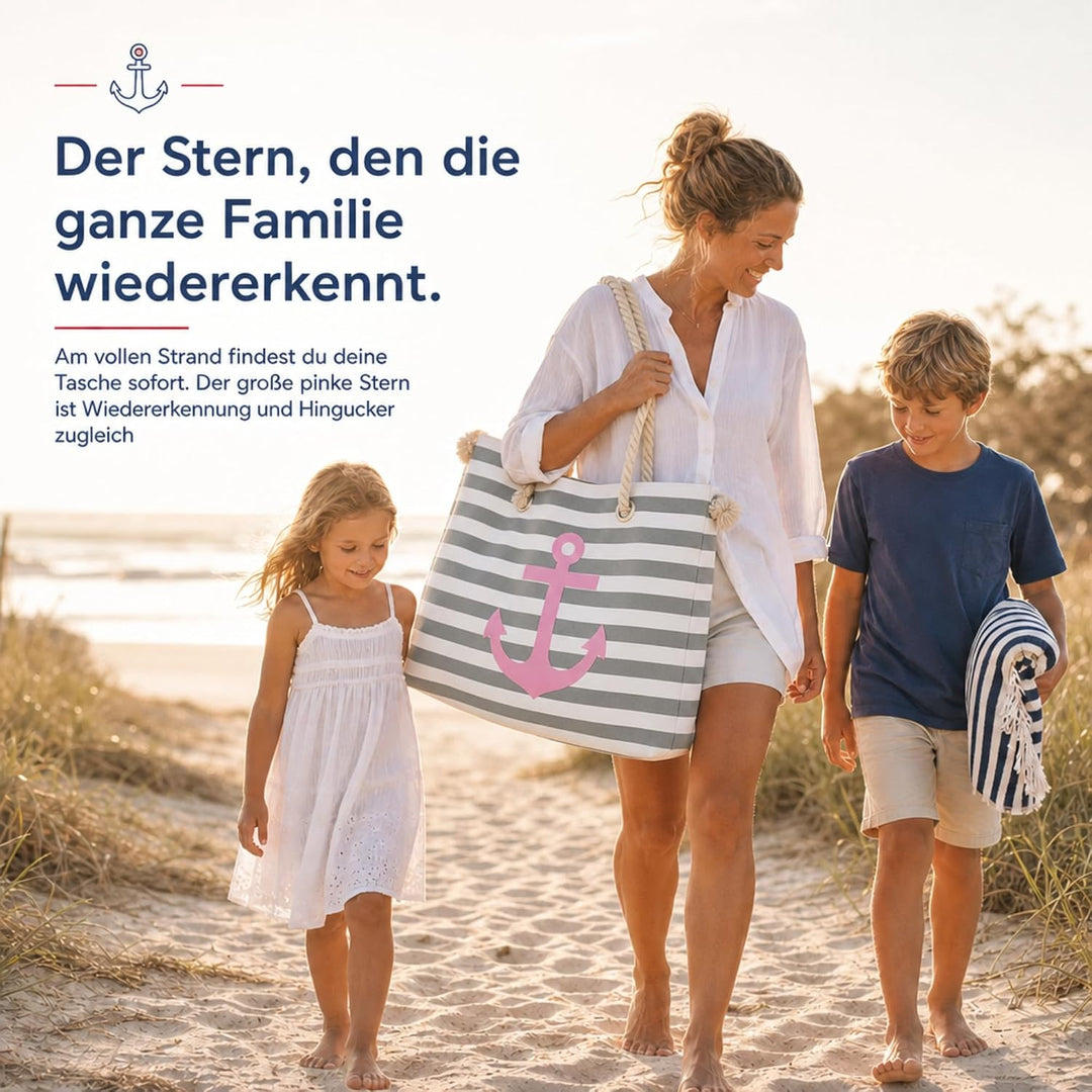 Sonia Originelli XXL Familienshopper Strandtasche Weekender maritim gestreift mit Anker Aufdruck Far