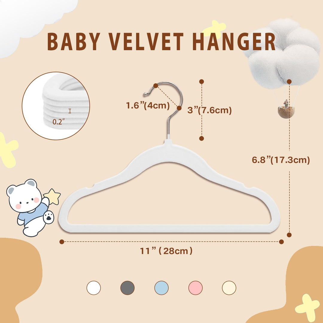 Wellong Kinderkleiderbügel, 28 cm Baby-Samtbügel mit 360°-Drehhaken, rutschfeste Kleiderbügel Samt,
