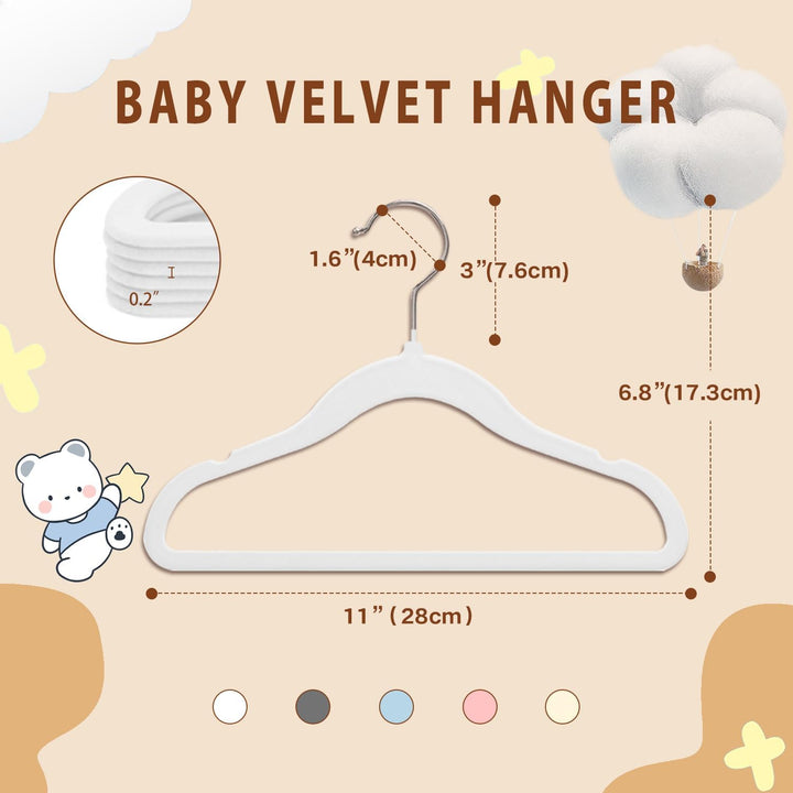 Wellong Kinderkleiderbügel, 28 cm Baby-Samtbügel mit 360°-Drehhaken, rutschfeste Kleiderbügel Samt,