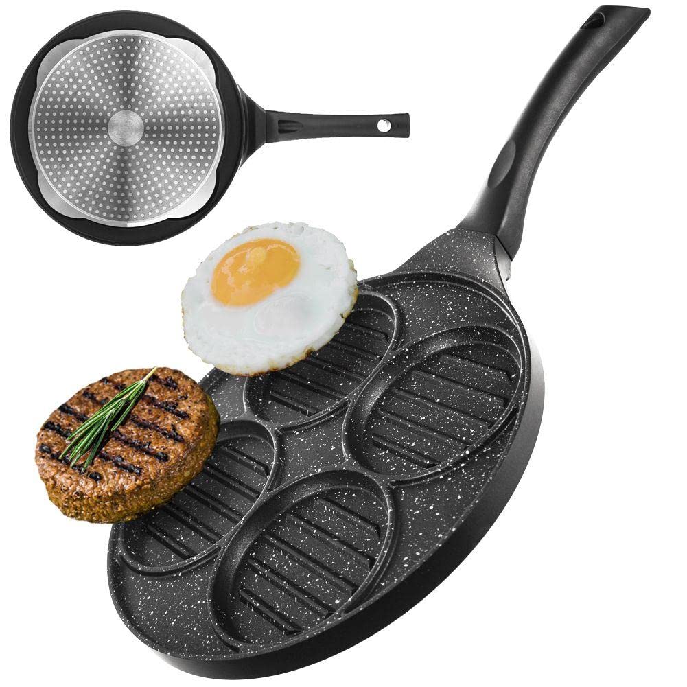 orion group Grillpfanne Grillplatte für Burger Spiegeleier Omelette mit Granitbeschichtung 4 Löcher