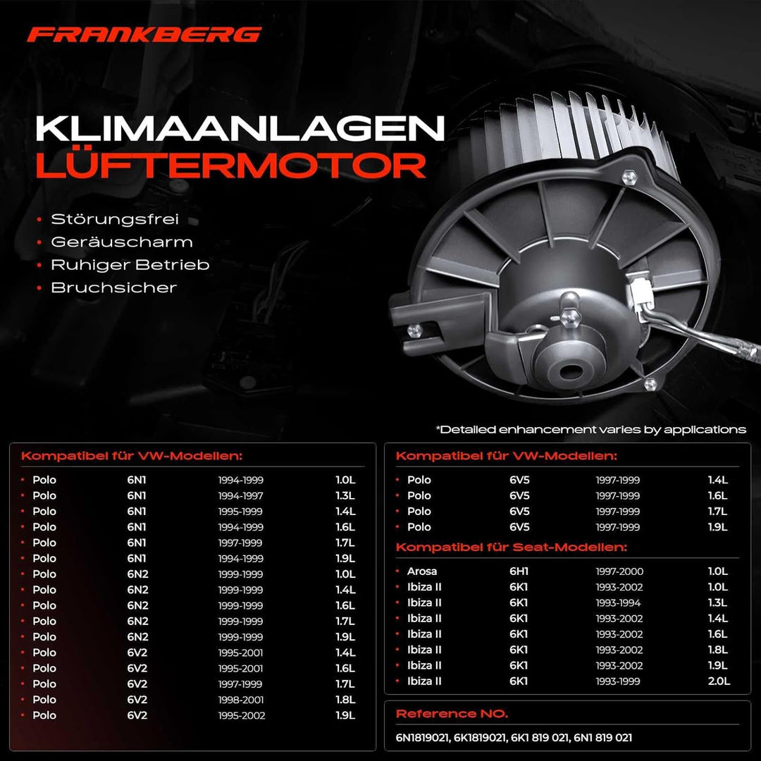 Frankberg Heizungsgebläse Gebläsemotor Kompatibel mit Polo 6N1 1.0L-1.9L 1994-1999 Arosa 6H 1.0L-1.7