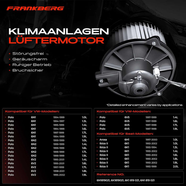 Frankberg Heizungsgebläse Gebläsemotor Kompatibel mit Polo 6N1 1.0L-1.9L 1994-1999 Arosa 6H 1.0L-1.7