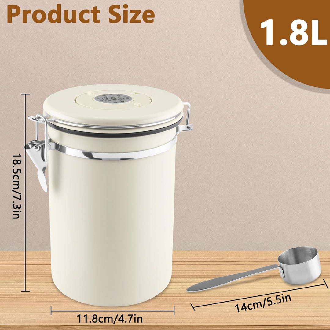 Kaffeedose Luftdicht Edelstahl 304, 1,8 L Kaffeebohnen Behälter Mit EdelstahllöFfel Und Zeiterfassun