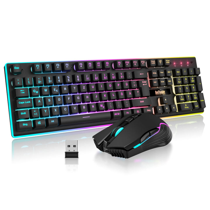 RedThunder K10 Kabelloses Gaming Tastatur und Maus Set, QWERTZ DE Layout, 3000mA Batteriekapazität u