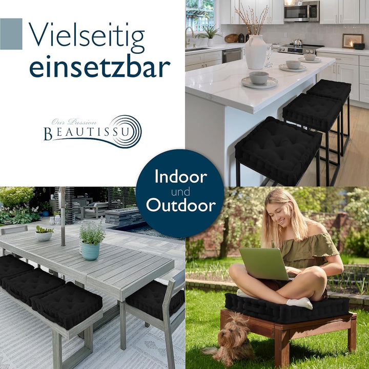 Beautissu Bodenkissen Sitzkissen Dickes Matratzenkissen mit Tragegriff | 50x50cm 10cm 100% Baumwolle