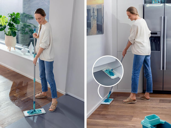 Leifheit Set POWER CLEAN, Wischer für Alle, rückenschonender Bodenwischer mit Reinigungsklingen, Wis