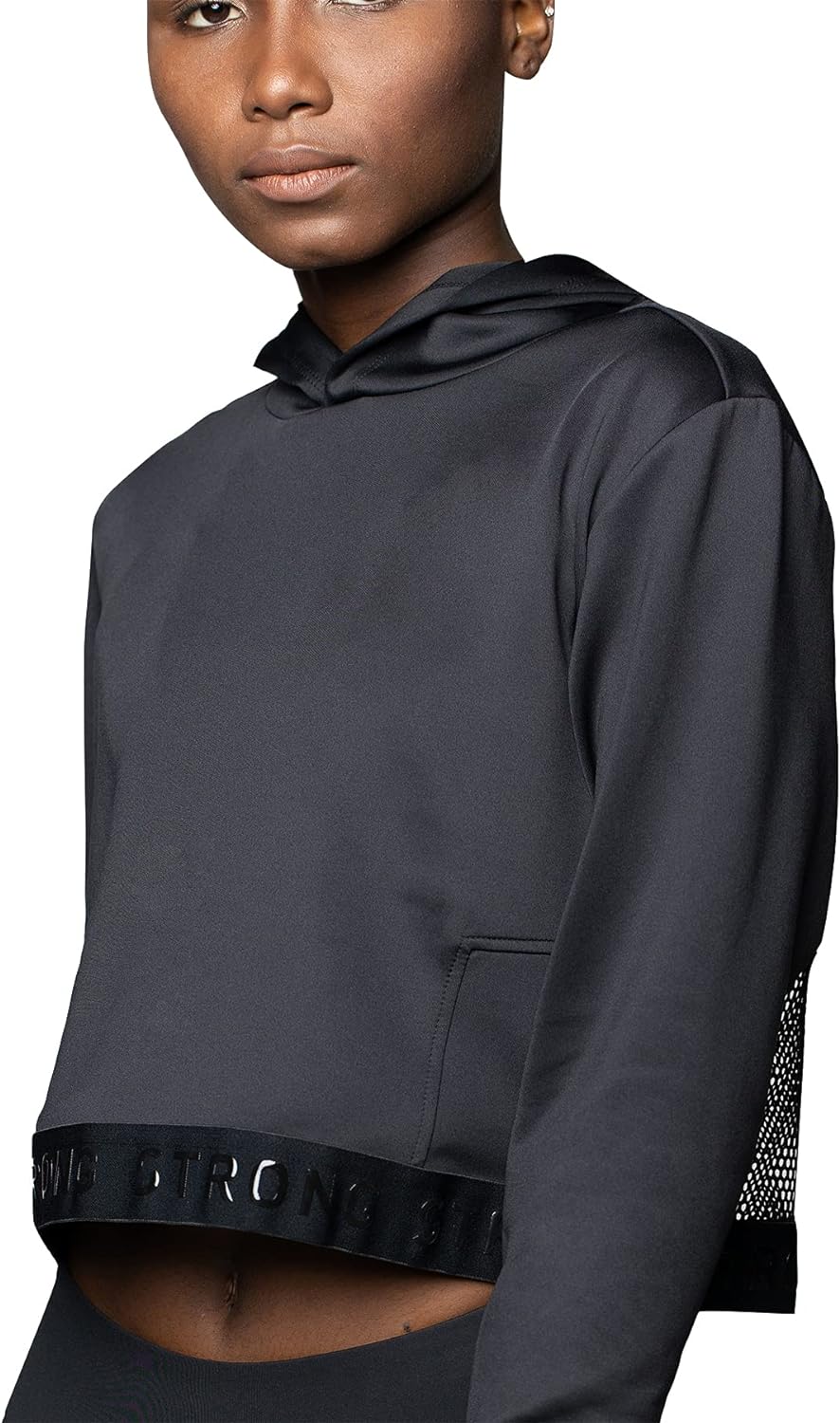 Strong iD Workout Pullover mit Hoodie für Frauen Fitness Athletic Sporttop Damen, Black, XS